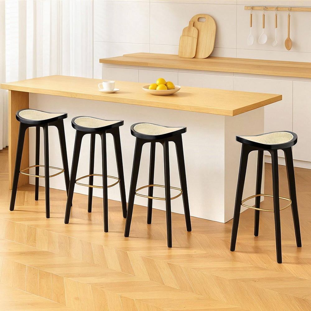 Artiss 4x Bar Stools Rattan Counter Kitchen Dinning Chair Bamboo Saddle Black BA-Y-1033-BKX4