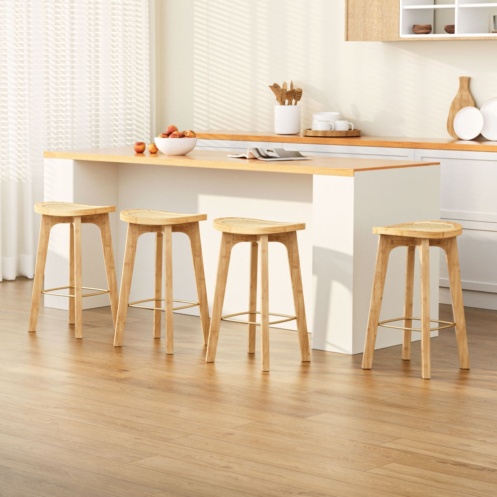 Artiss 4x Bar Stools Bamboo Rattan Stool Counter Chair Kitchen Barstools BA-Y-1033-NAX4