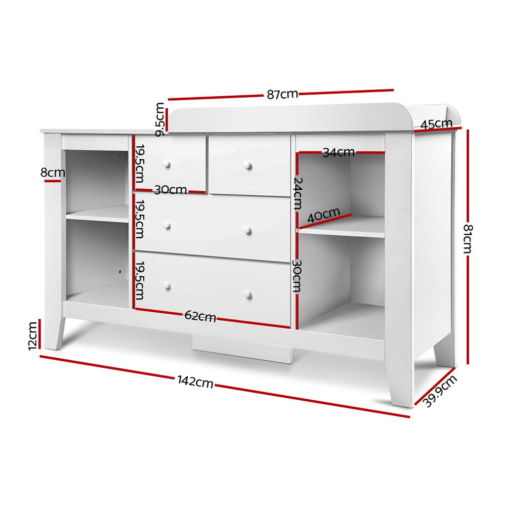 Keezi Baby Changing Table Diaper Station Drawers Chest Cabinet Nursery Furniture BABY-CHEST-WHITE-AB