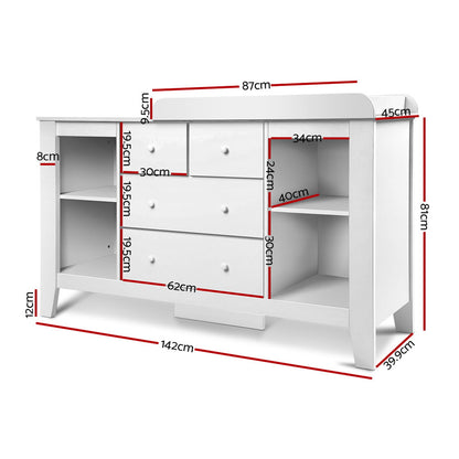 Keezi Baby Changing Table Diaper Station Drawers Chest Cabinet Nursery Furniture BABY-CHEST-WHITE-AB