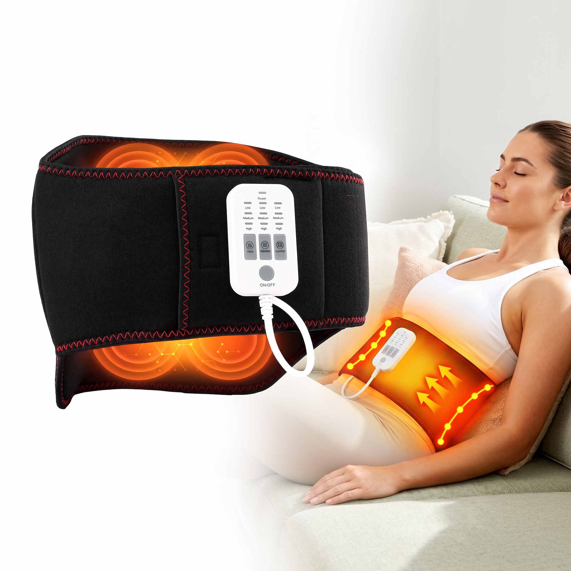 Livemor Back Massager for Sciatica Relief, Airbag Traction and Heat Lumbar Support Belt, 124cm BACK-MASSAGER-BELT-BK