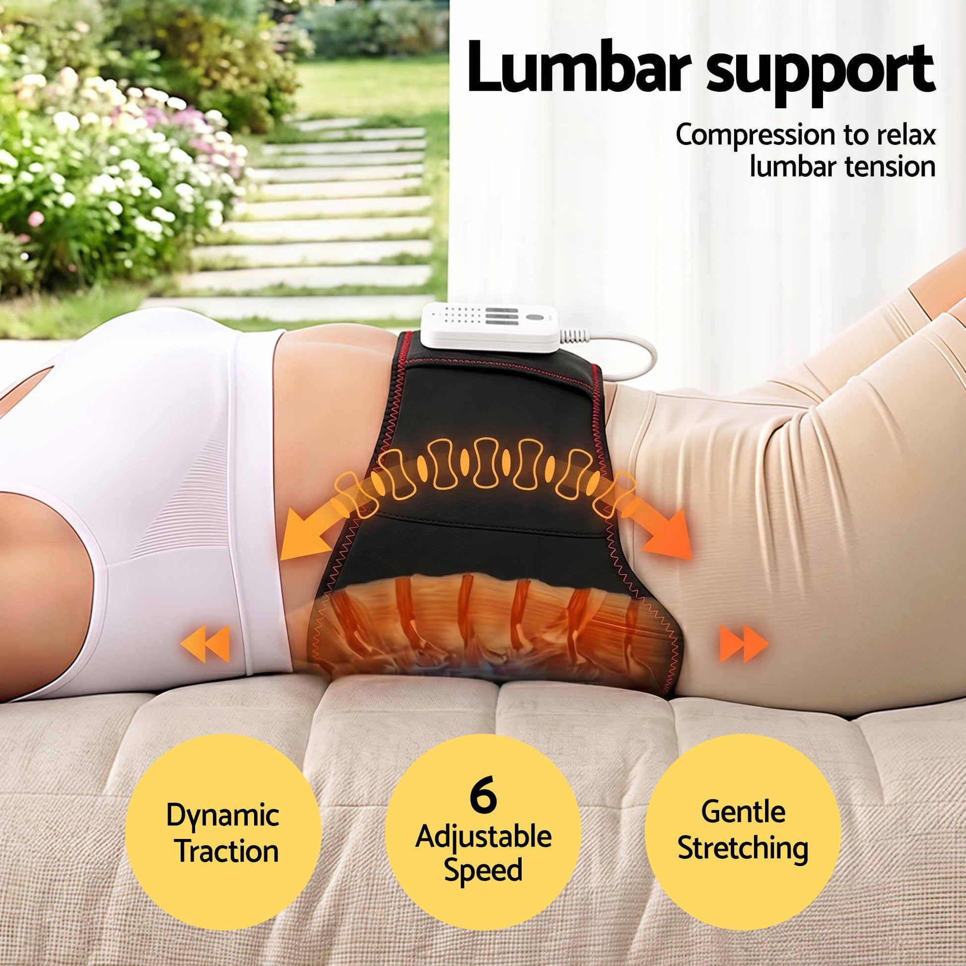 Livemor Back Massager for Sciatica Relief, Airbag Traction and Heat Lumbar Support Belt, 124cm BACK-MASSAGER-BELT-BK