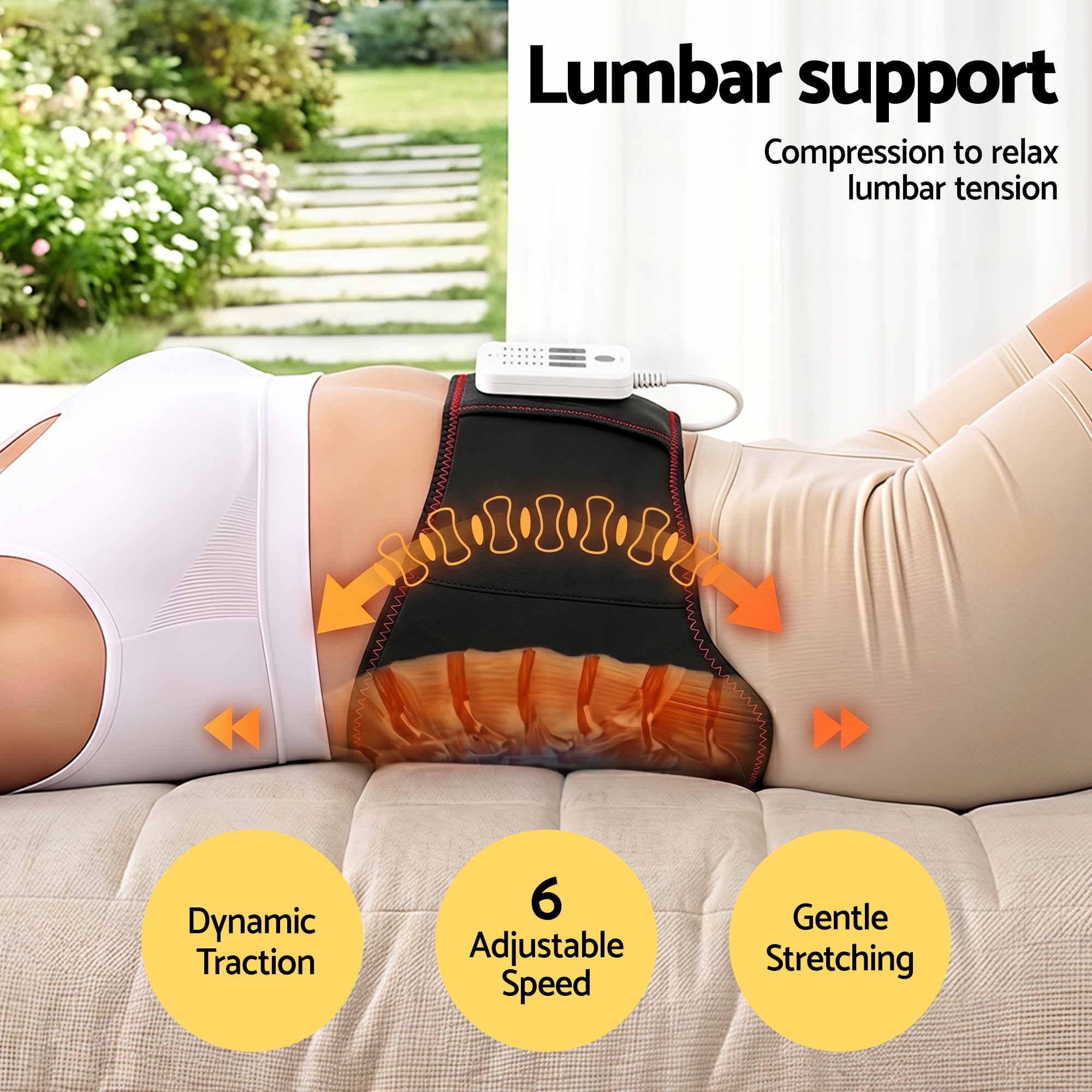 Livemor Back Massager for Sciatica Relief, Airbag Traction and Heat Lumbar Support Belt, 124cm BACK-MASSAGER-BELT-BK