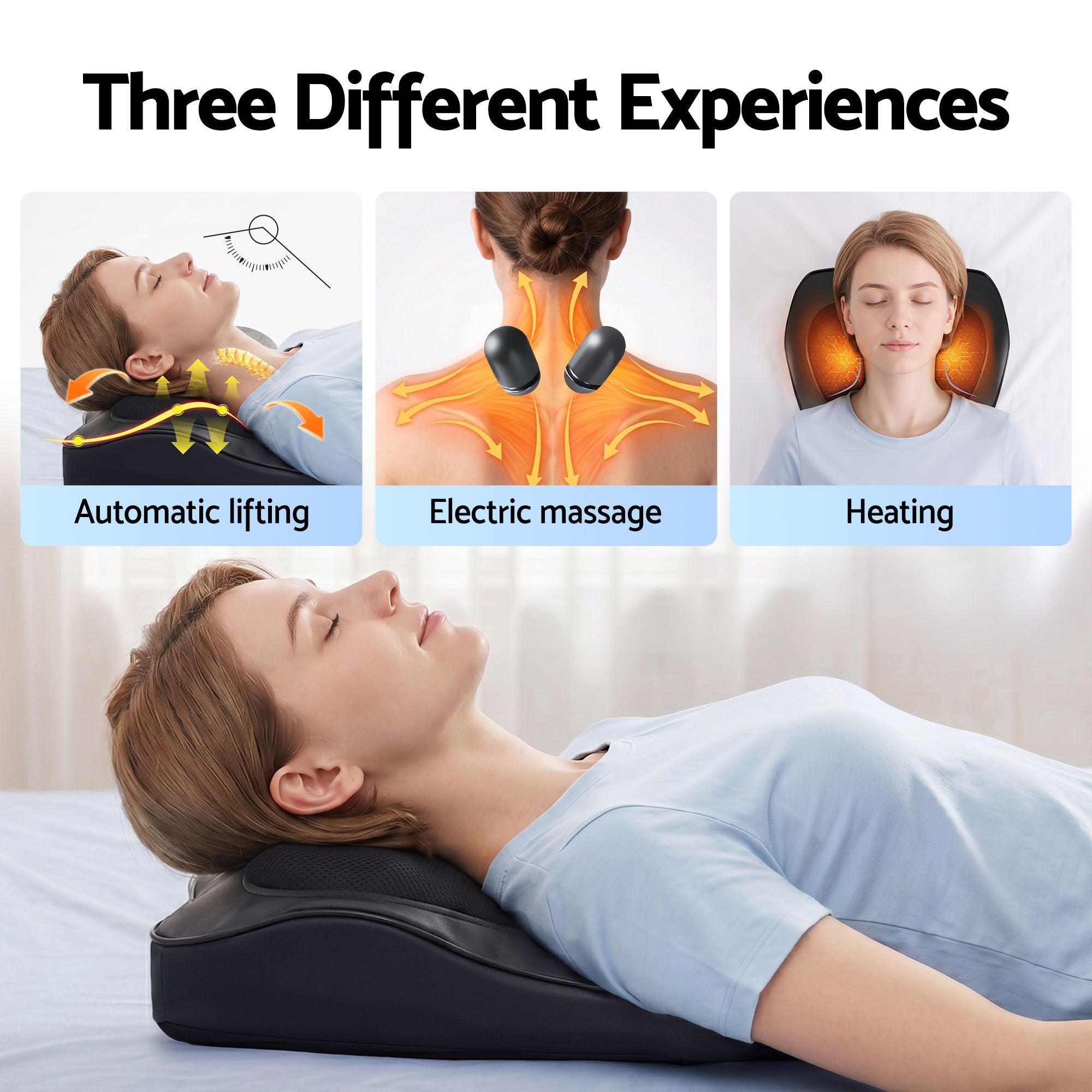 Livemor Back Massager with Heat and Traction, Neck and Shoulder Massage Pillow, Ergonomic Backrest for Office BACK-MASSAGER-TRA-BK