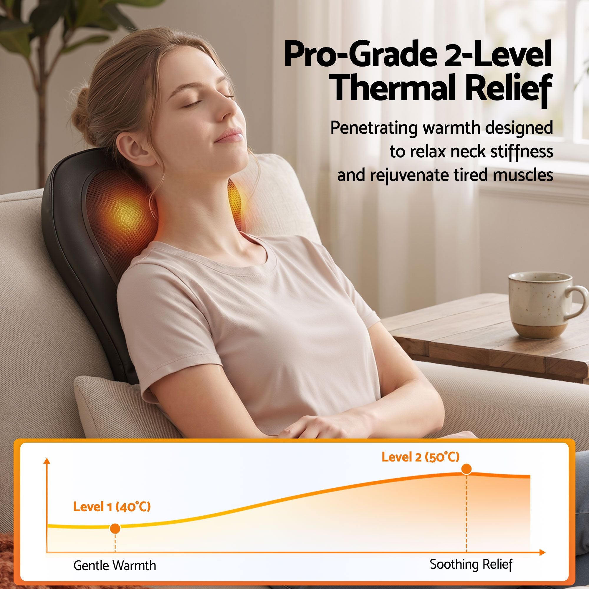 Livemor Back Massager with Heat and Traction, Neck and Shoulder Massage Pillow, Ergonomic Backrest for Office BACK-MASSAGER-TRA-BK