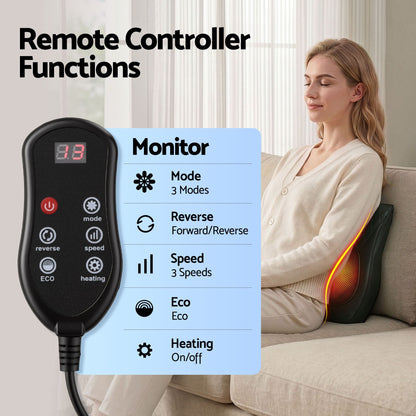 Livemor Back Massager with Heat and Traction, Neck and Shoulder Massage Pillow, Ergonomic Backrest for Office BACK-MASSAGER-TRA-BK