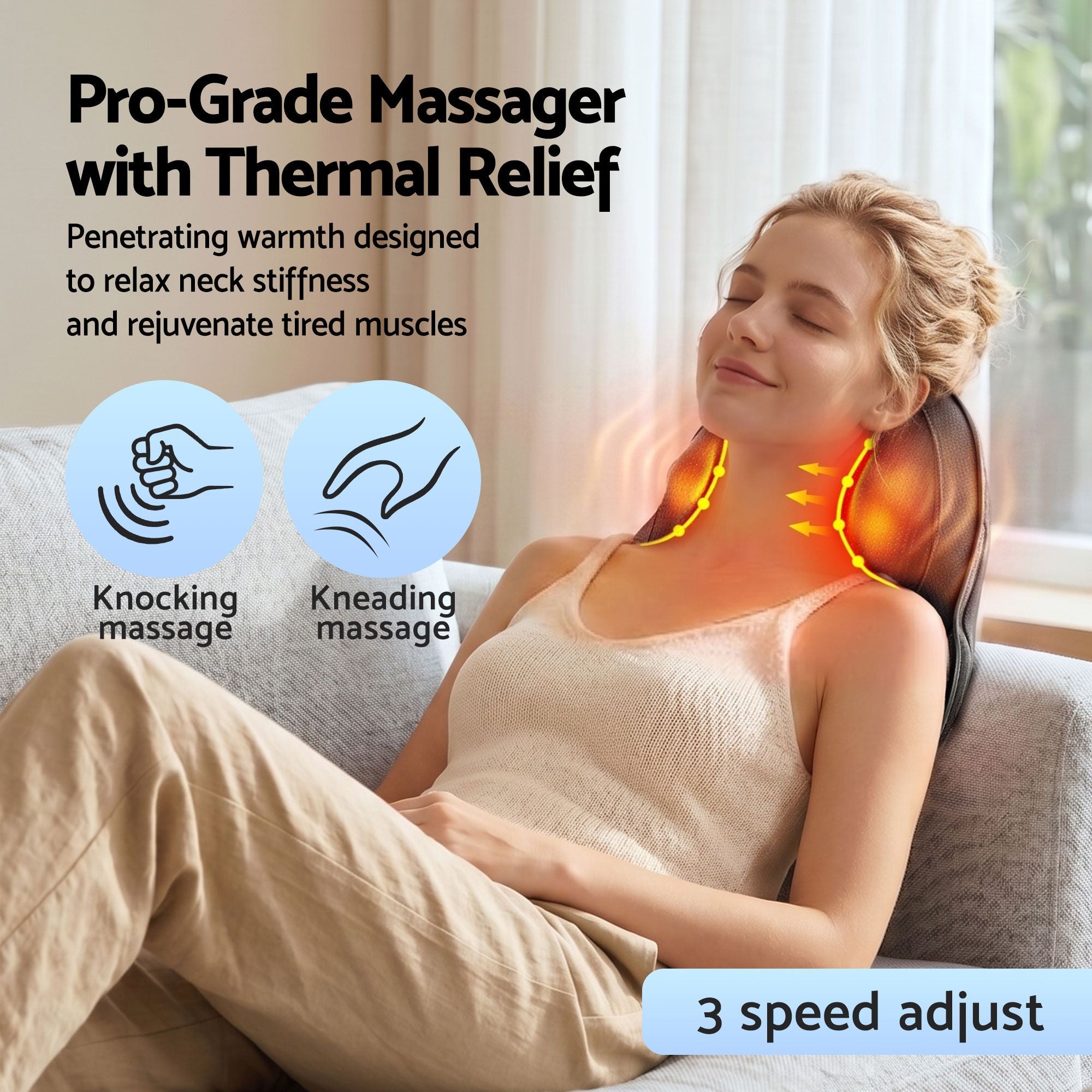 Livemor Back Massager with Heat, Cordless Electric Neck & Shoulder Massager Pillow, 3-Speed Deep Tissue BACK-MASSAGER-TRI-BK