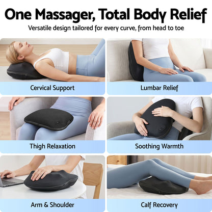 Livemor Back Massager with Heat, Cordless Electric Neck & Shoulder Massager Pillow, 3-Speed Deep Tissue BACK-MASSAGER-TRI-BK