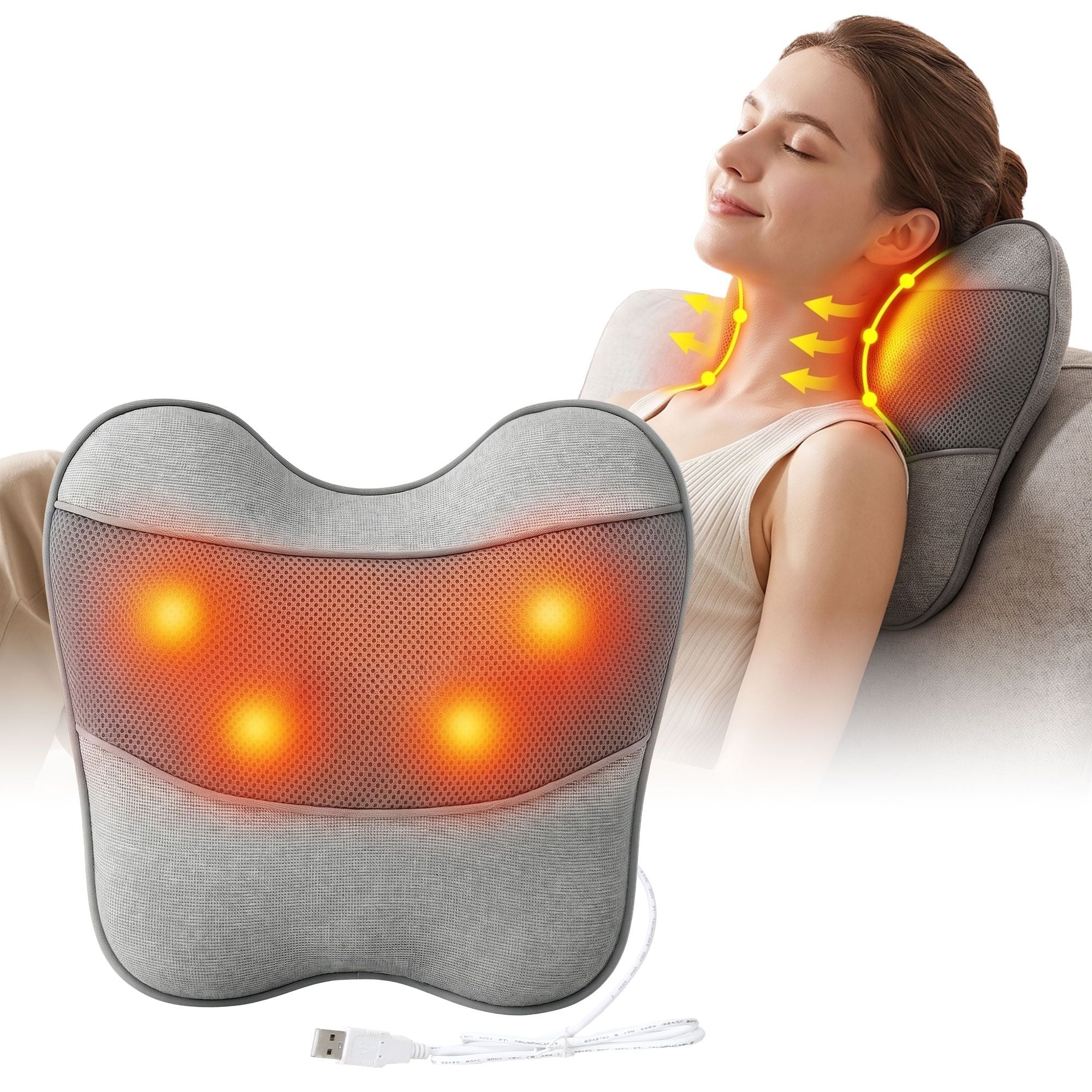 Livemor Back Massager with Heat, USB Neck and Shoulder Massage Pillow, 3-Speed Ergonomic Lumbar Support BACK-MASSAGER-U-GY