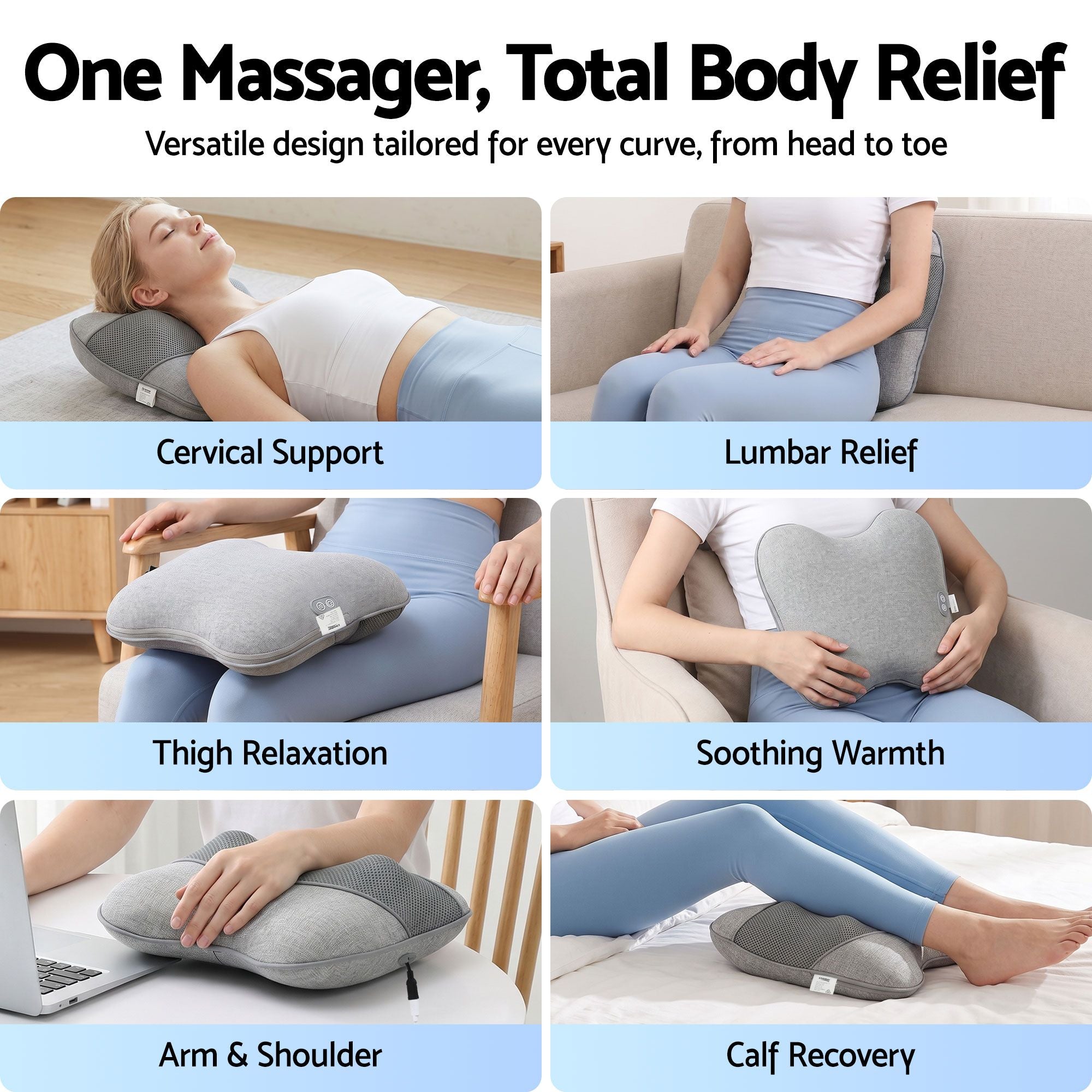 Livemor Back Massager with Heat, USB Neck and Shoulder Massage Pillow, 3-Speed Ergonomic Lumbar Support BACK-MASSAGER-U-GY