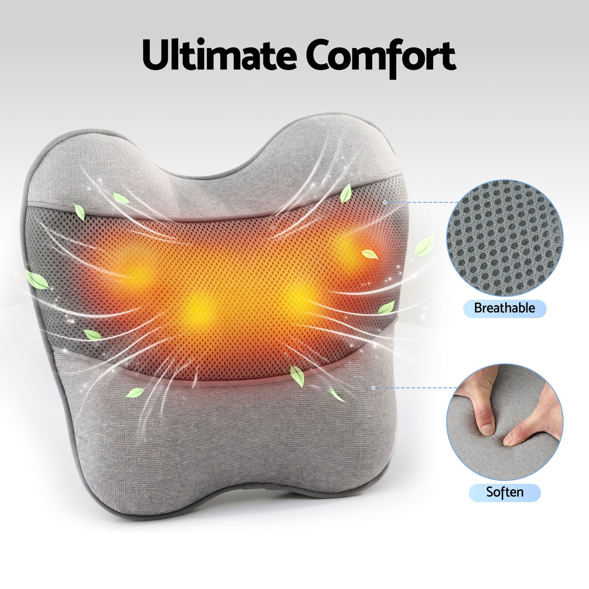 Livemor Back Massager with Heat, USB Neck and Shoulder Massage Pillow, 3-Speed Ergonomic Lumbar Support BACK-MASSAGER-U-GY