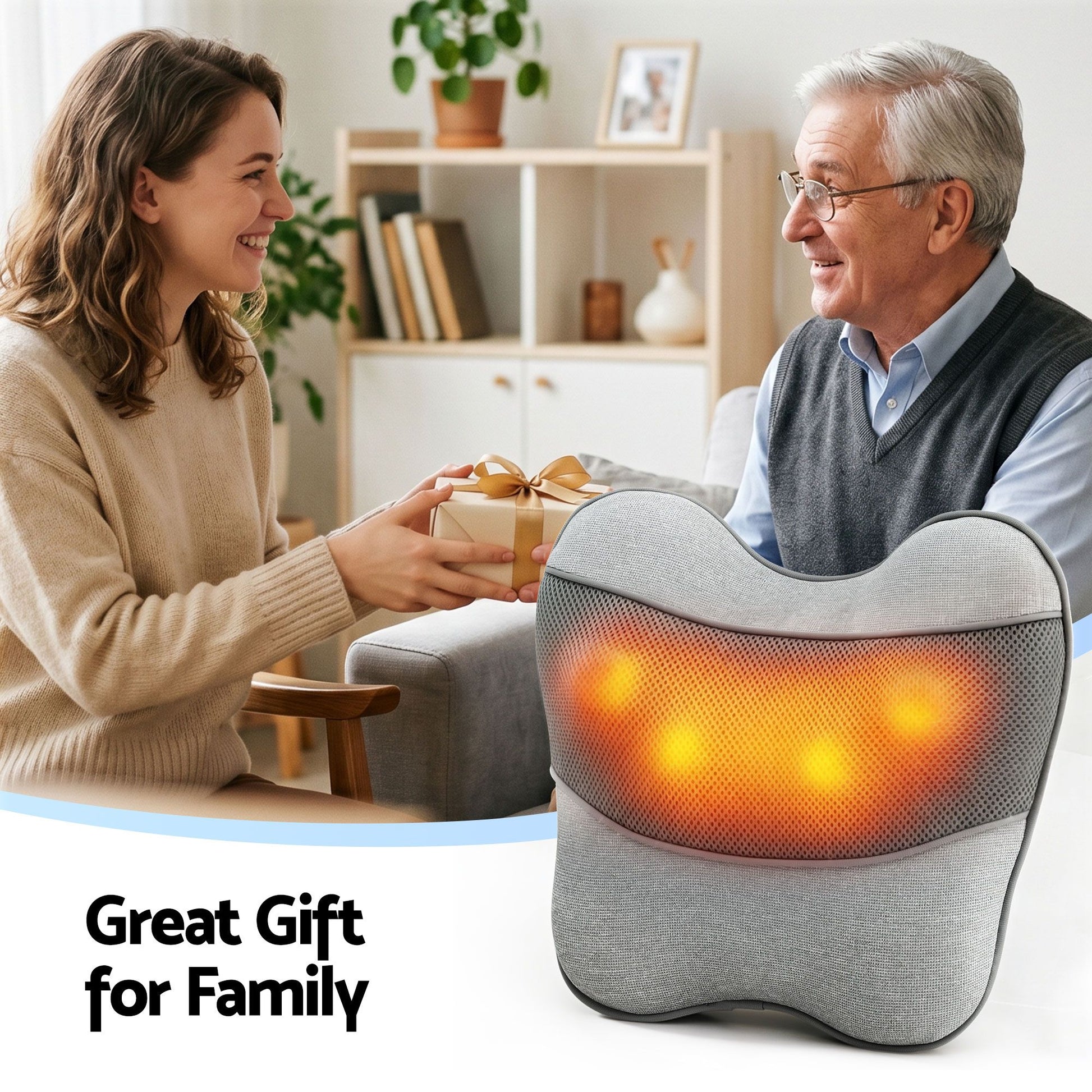 Livemor Back Massager with Heat, USB Neck and Shoulder Massage Pillow, 3-Speed Ergonomic Lumbar Support BACK-MASSAGER-U-GY