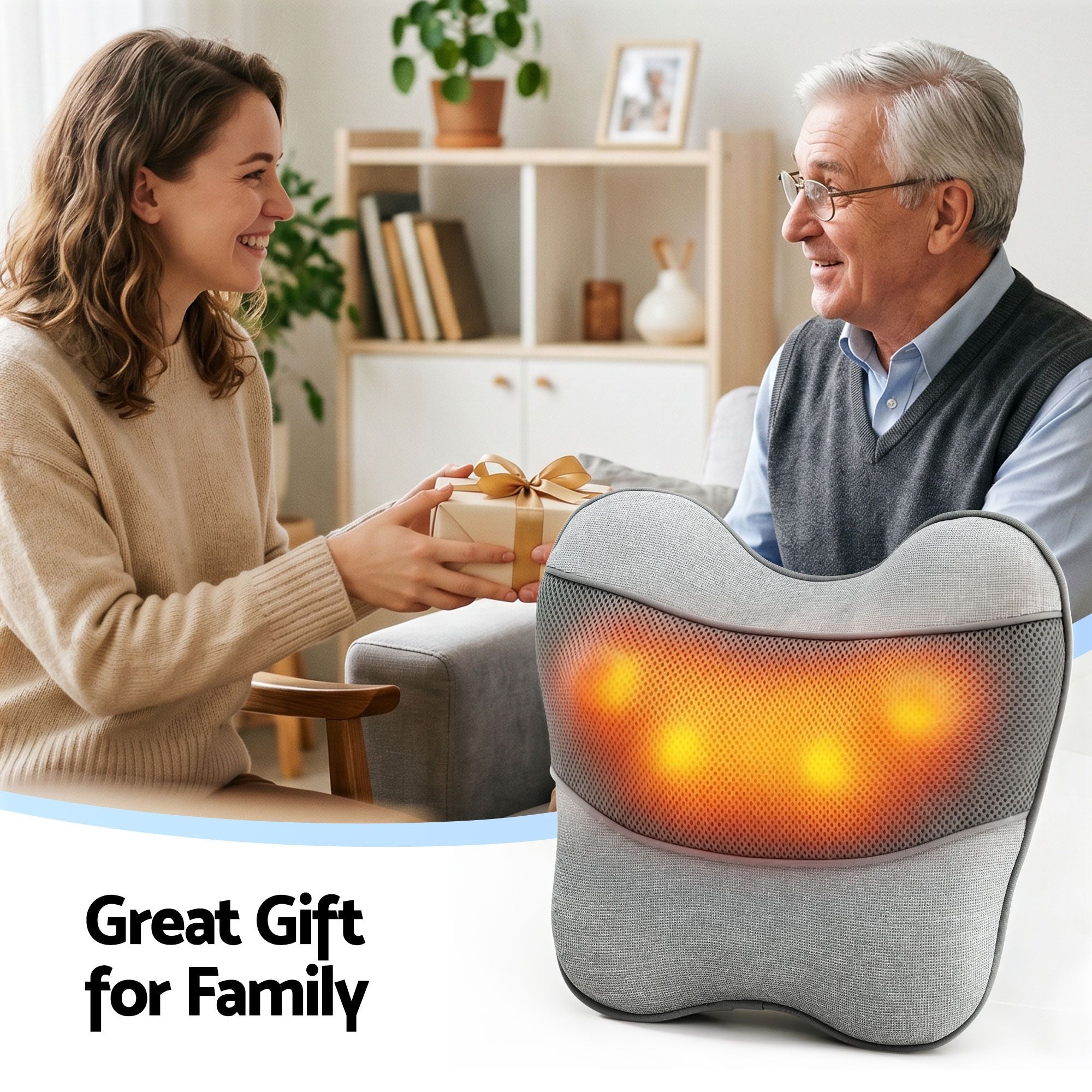Livemor Back Massager with Heat, USB Neck and Shoulder Massage Pillow, 3-Speed Ergonomic Lumbar Support BACK-MASSAGER-U-GY