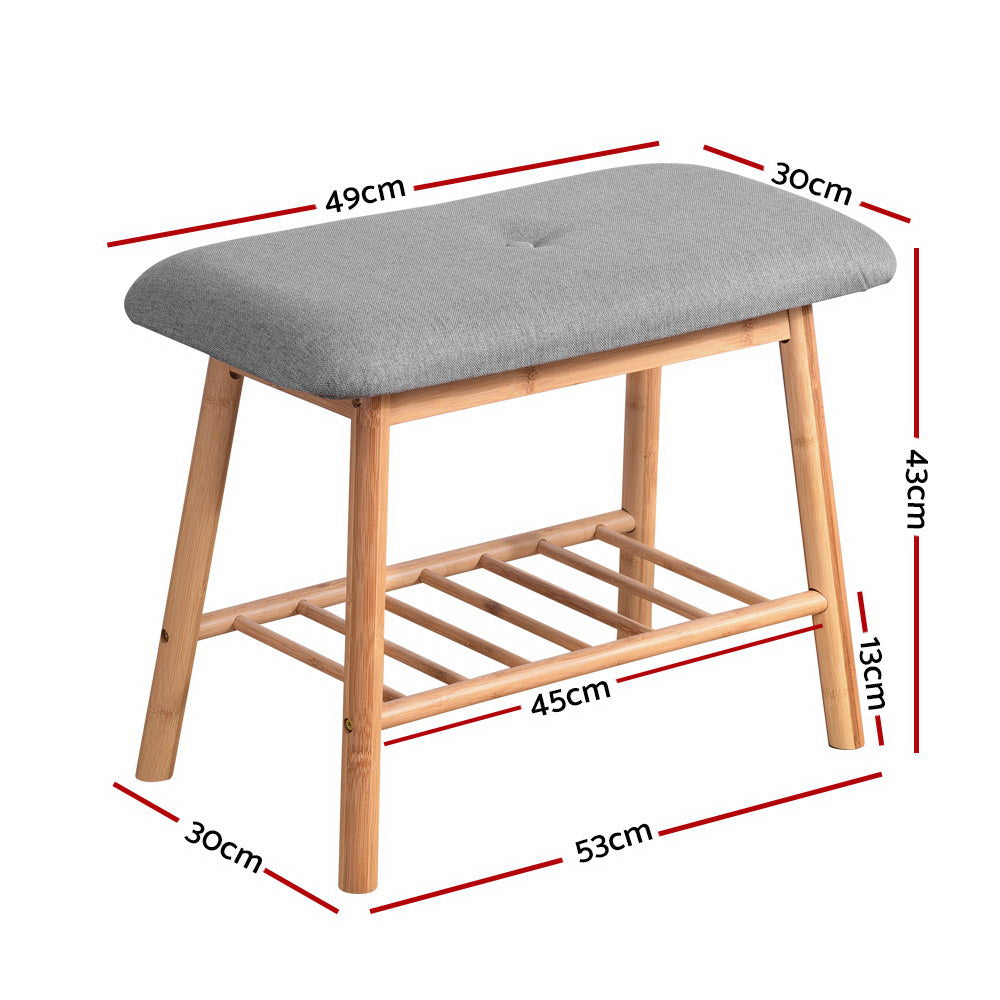 Artiss Shoe Rack Shoe Bench Fabric Seat 2 Pairs BAM-B-FS68C-NT