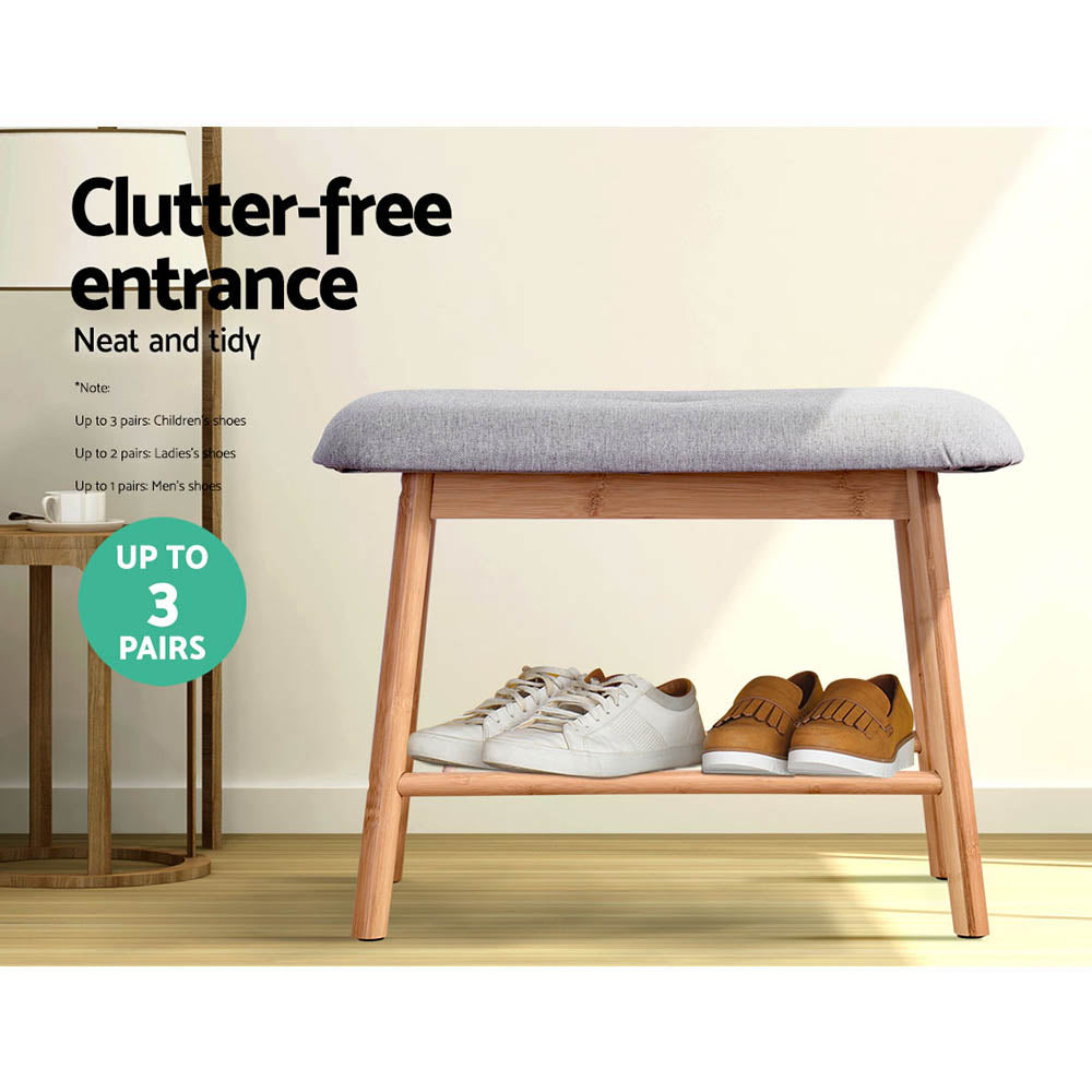 Artiss Shoe Rack Shoe Bench Fabric Seat 2 Pairs BAM-B-FS68C-NT
