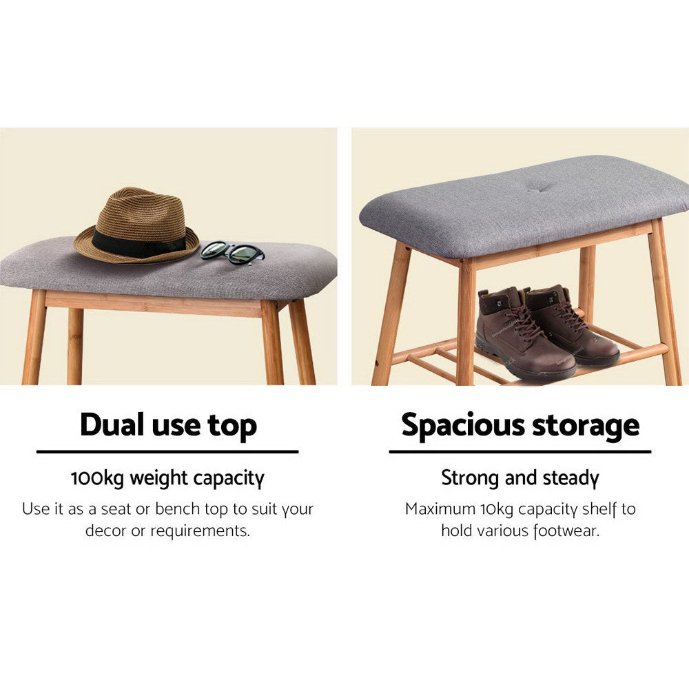 Artiss Shoe Rack Shoe Bench Fabric Seat 2 Pairs BAM-B-FS68C-NT