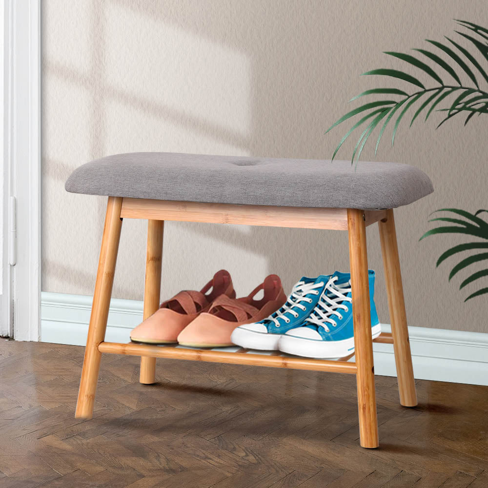 Artiss Shoe Rack Shoe Bench Fabric Seat 2 Pairs BAM-B-FS68C-NT