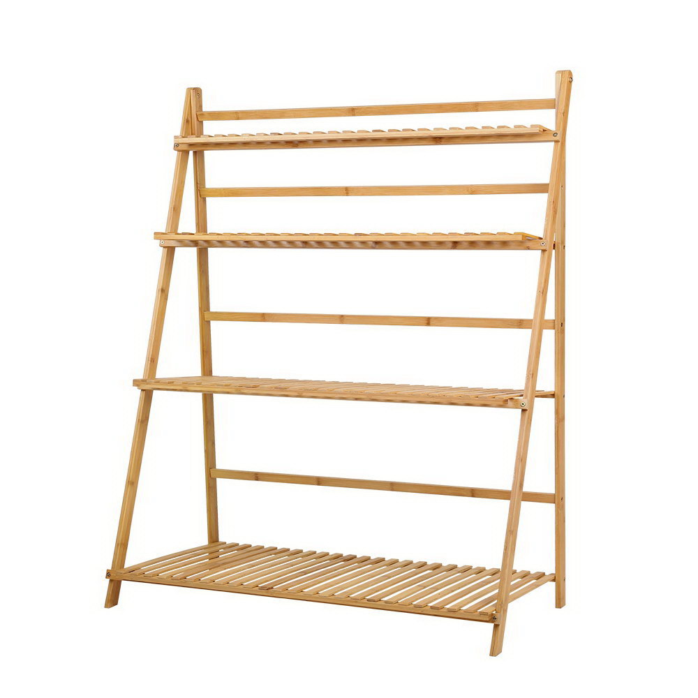 Artiss Plant Stand 4 Tier Bamboo Slat Flower Pot Shelf Pine BAM-B-LAD05-NT