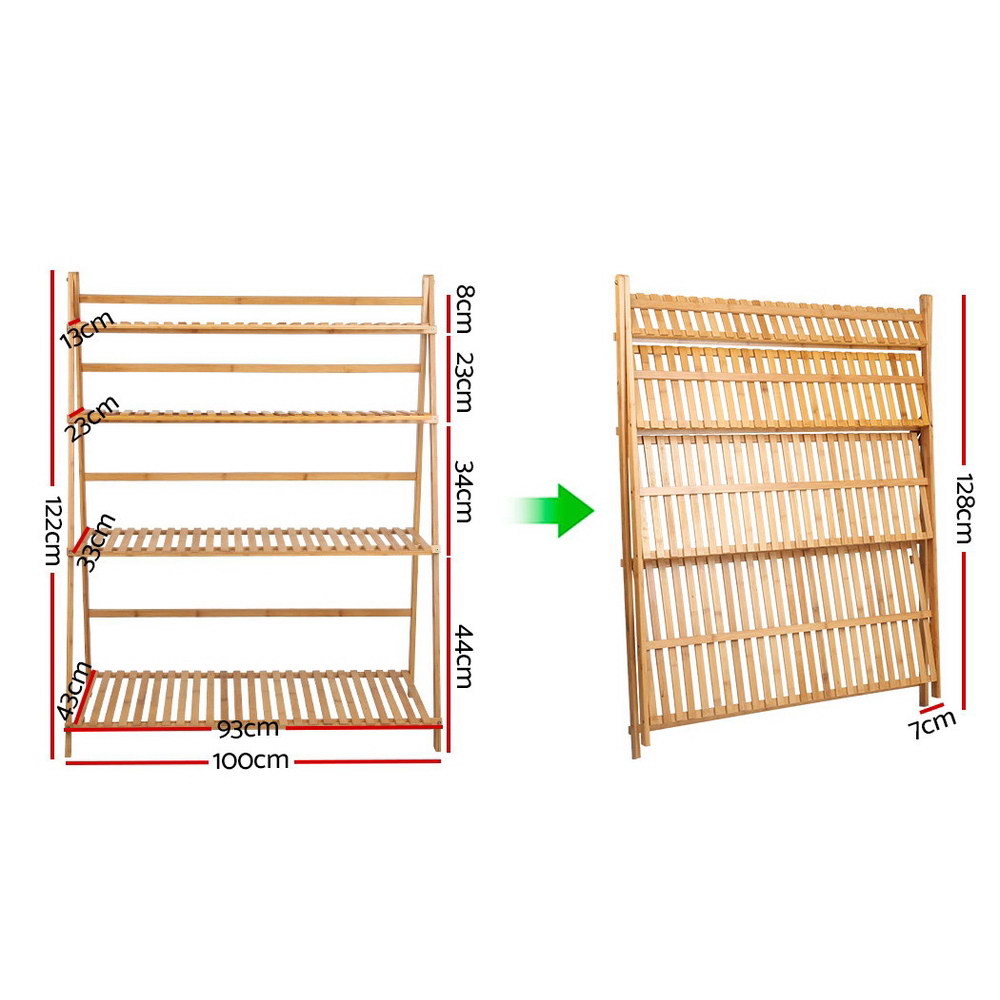 Artiss Plant Stand 4 Tier Bamboo Slat Flower Pot Shelf Pine BAM-B-LAD05-NT