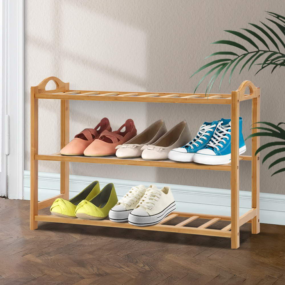 Artiss Shoe Rack Bamboo Shoe Storage 3-tier 9 Pairs BAM-B-SR09-NT