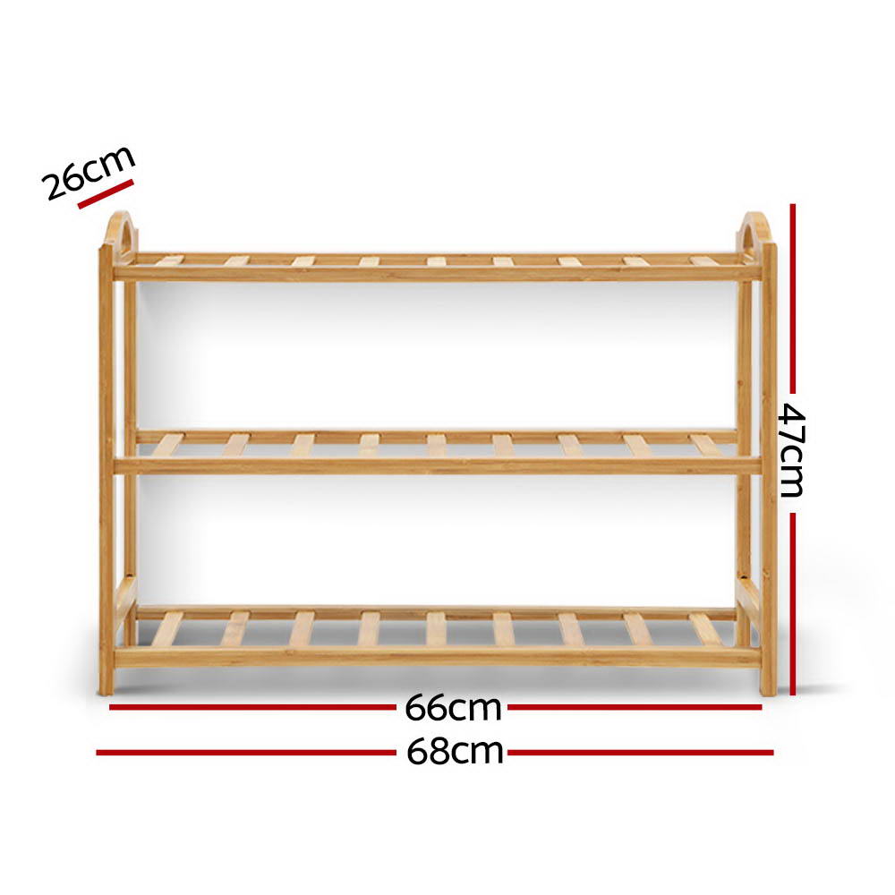 Artiss Shoe Rack Bamboo Shoe Storage 3-tier 9 Pairs BAM-B-SR09-NT