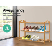 Artiss Shoe Rack Bamboo Shoe Storage 3-tier 9 Pairs BAM-B-SR09-NT