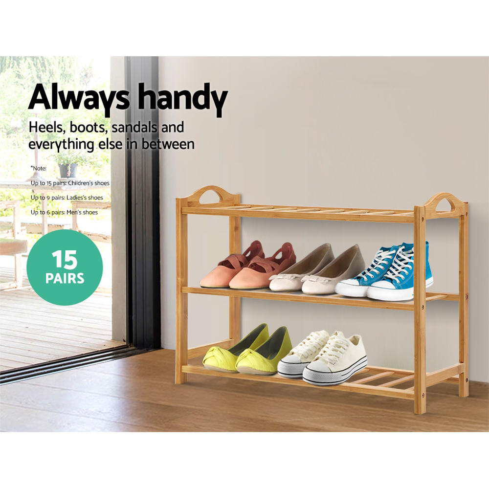 Artiss Shoe Rack Bamboo Shoe Storage 3-tier 9 Pairs BAM-B-SR09-NT