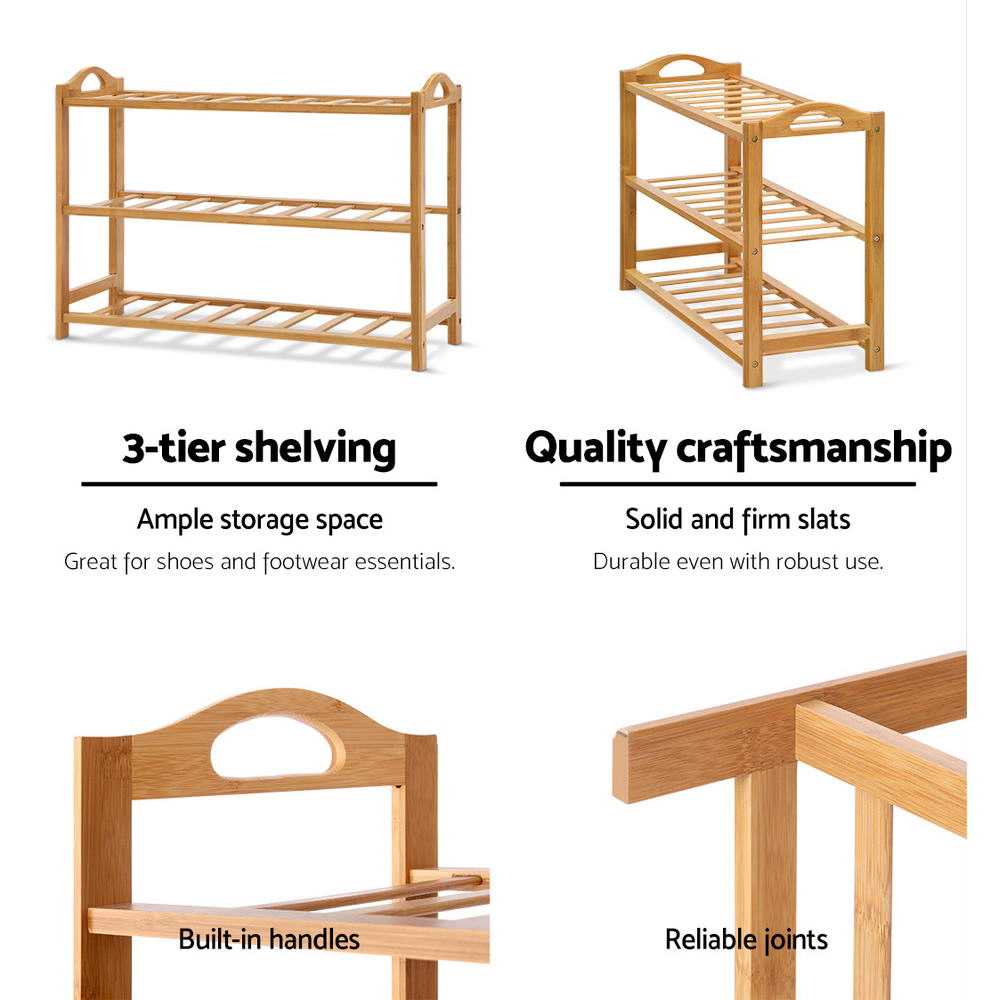 Artiss Shoe Rack Bamboo Shoe Storage 3-tier 9 Pairs BAM-B-SR09-NT