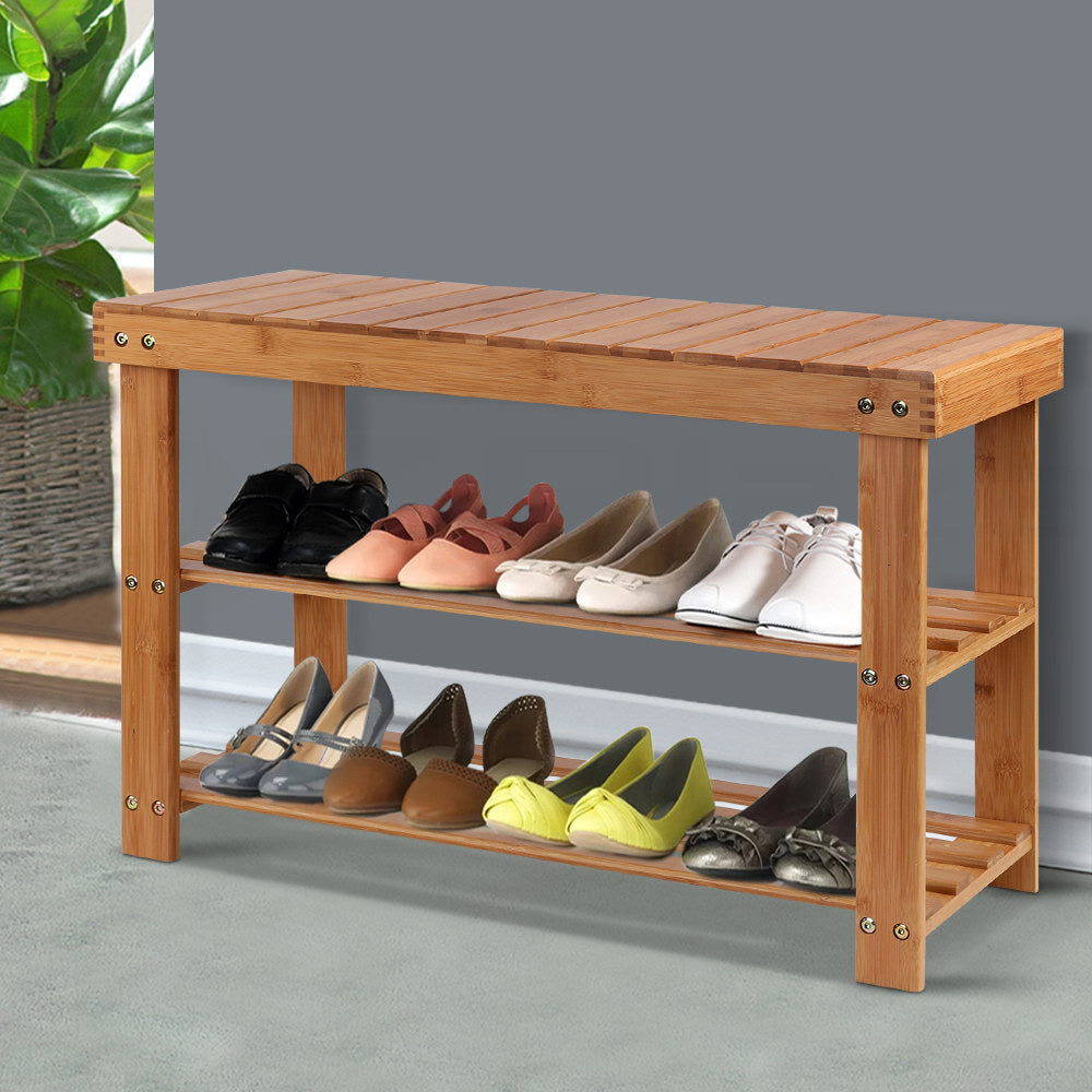 Artiss Shoe Rack Shoe Bench 10 Pairs Bamboo BAM-B-SR14-NT