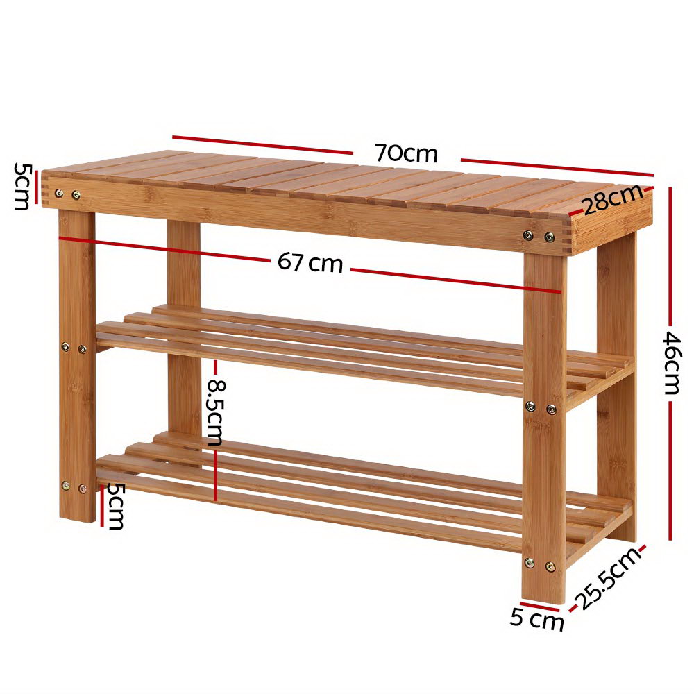 Artiss Shoe Rack Shoe Bench 10 Pairs Bamboo BAM-B-SR14-NT