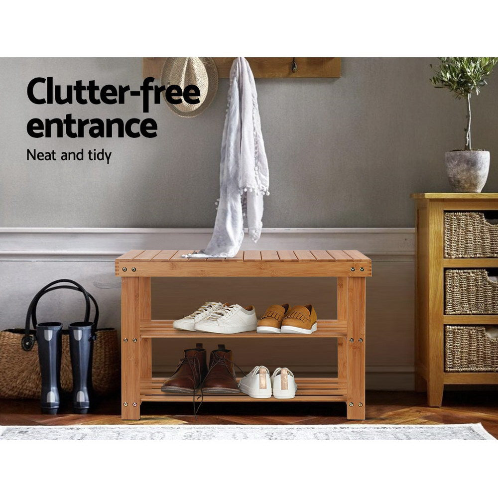Artiss Shoe Rack Shoe Bench 10 Pairs Bamboo BAM-B-SR14-NT