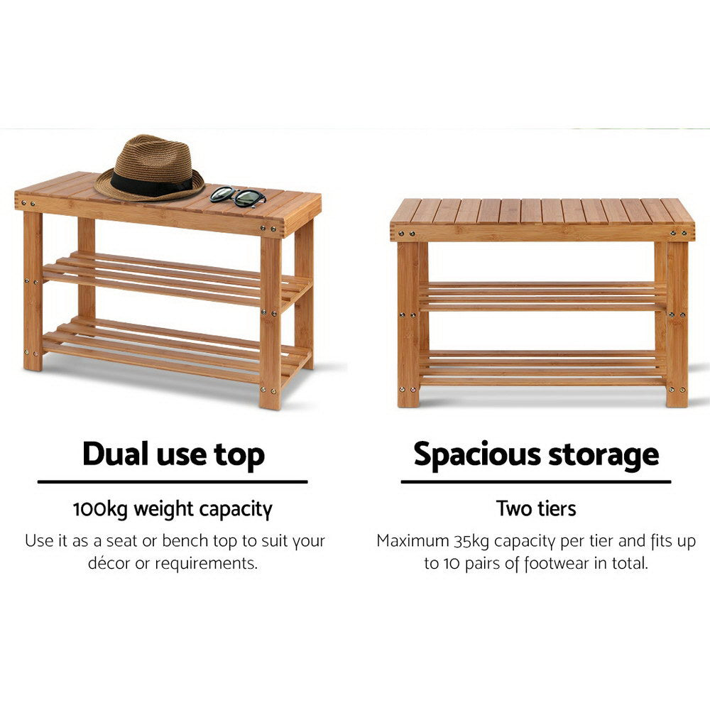 Artiss Shoe Rack Shoe Bench 10 Pairs Bamboo BAM-B-SR14-NT