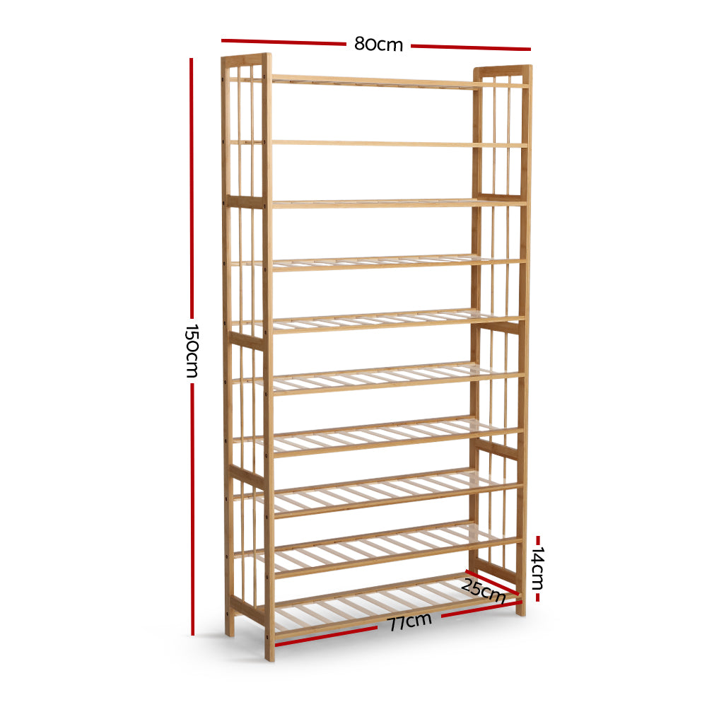 Artiss Shoe Rack Cabinet Bamboo 10-tier 50 Pairs BAM-B-SR2001-NT