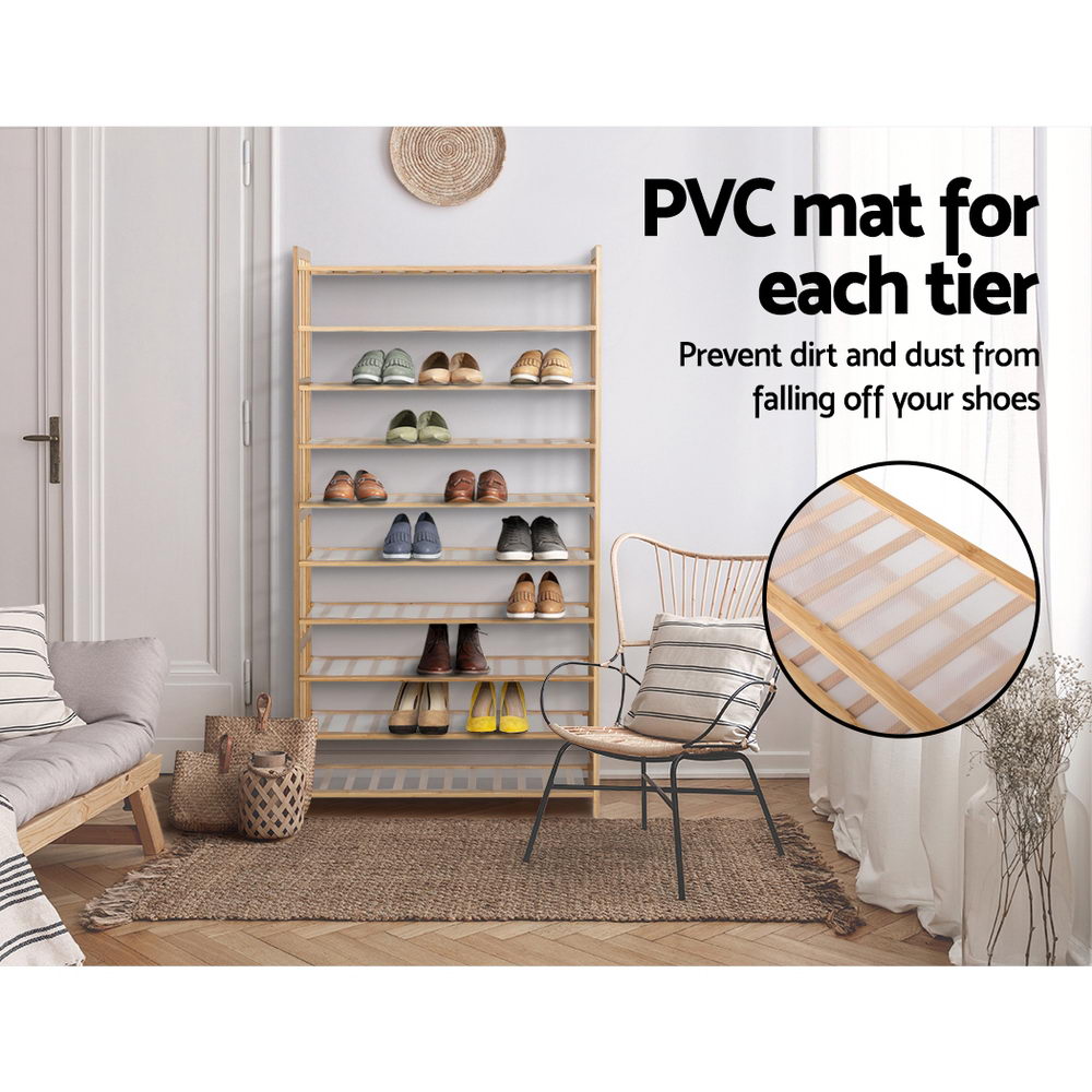 Artiss Shoe Rack Cabinet Bamboo 10-tier 50 Pairs BAM-B-SR2001-NT