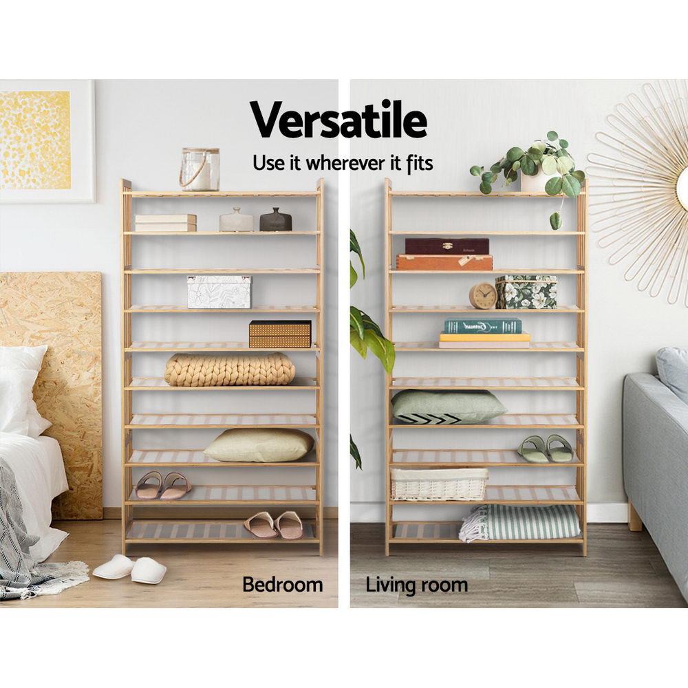 Artiss Shoe Rack Cabinet Bamboo 10-tier 50 Pairs BAM-B-SR2001-NT