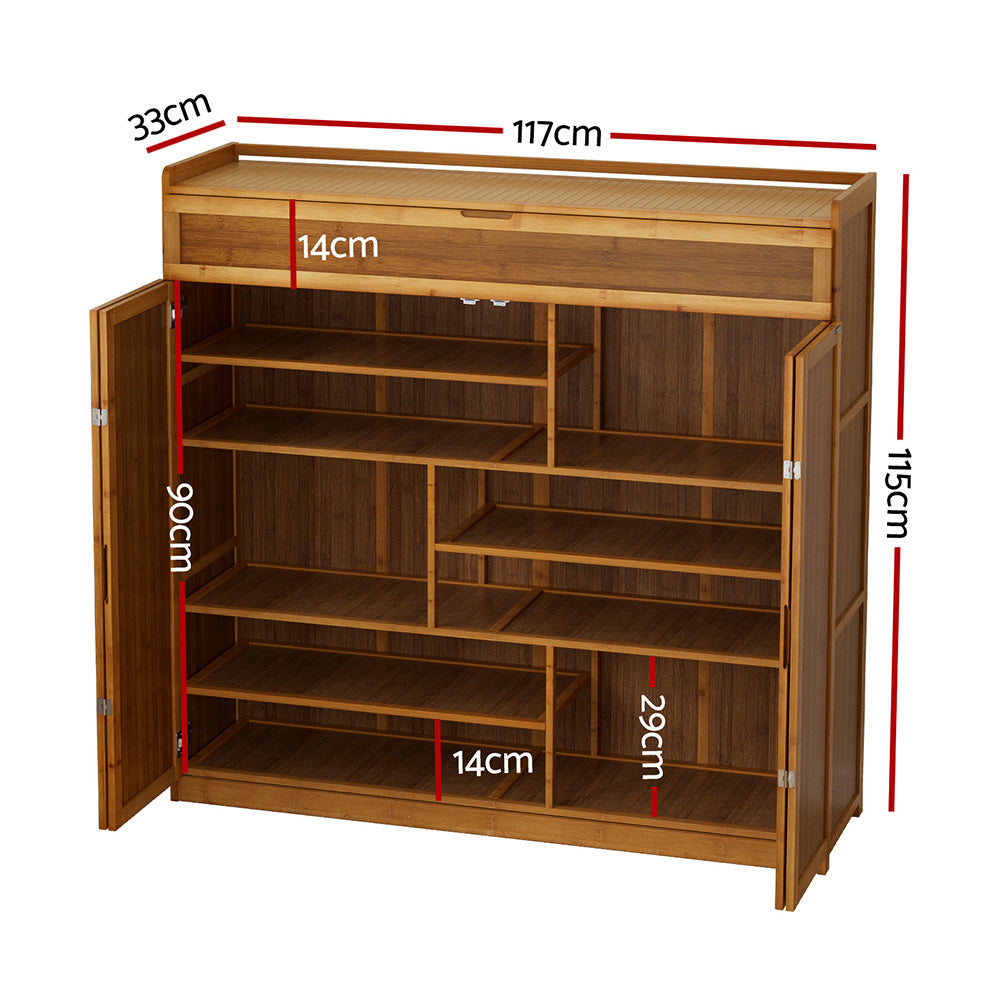 Artiss Shoe Rack Cabinet 30 Pairs Storage Cupboard Bamboo BAM-D-SHOE-4D-WD