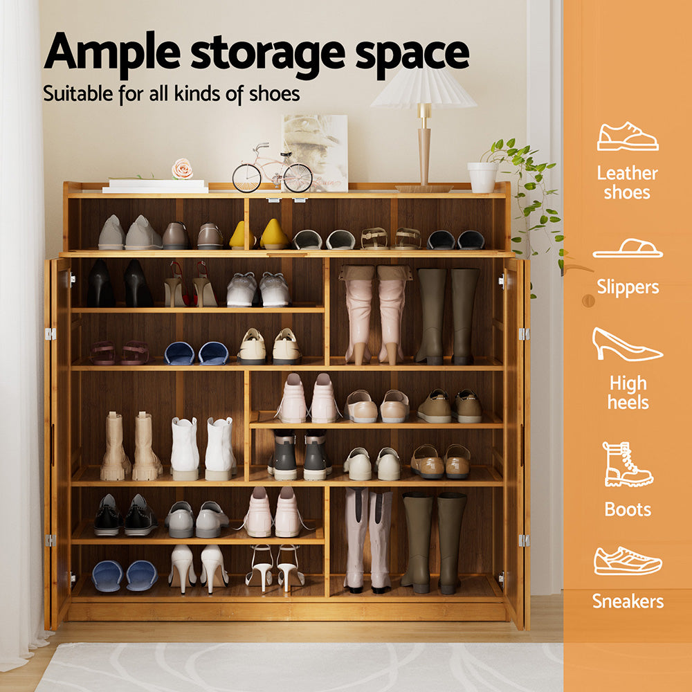 Artiss Shoe Rack Cabinet 30 Pairs Storage Cupboard Bamboo BAM-D-SHOE-4D-WD