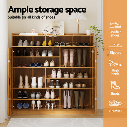 Artiss Shoe Rack Cabinet 30 Pairs Storage Cupboard Bamboo BAM-D-SHOE-4D-WD