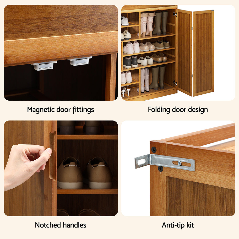 Artiss Shoe Rack Cabinet 30 Pairs Storage Cupboard Bamboo BAM-D-SHOE-4D-WD