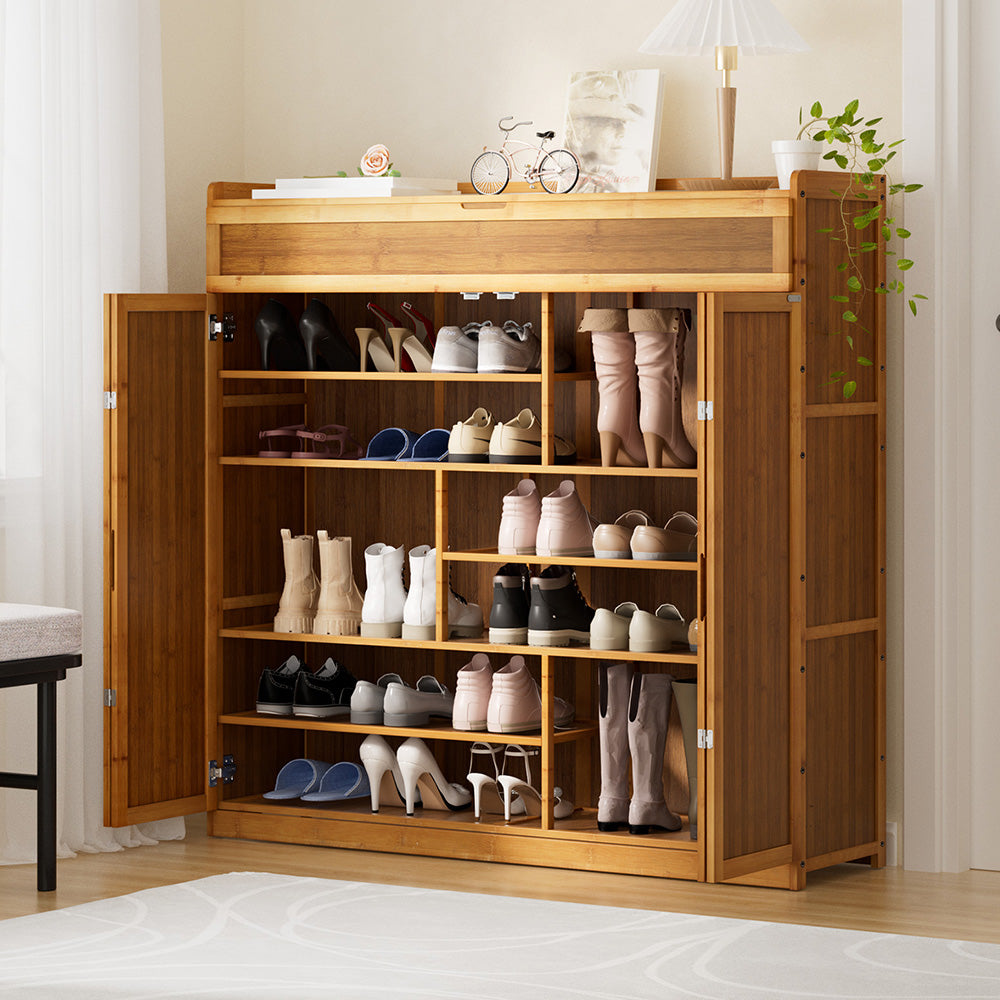 Artiss Shoe Rack Cabinet 30 Pairs Storage Cupboard Bamboo BAM-D-SHOE-4D-WD