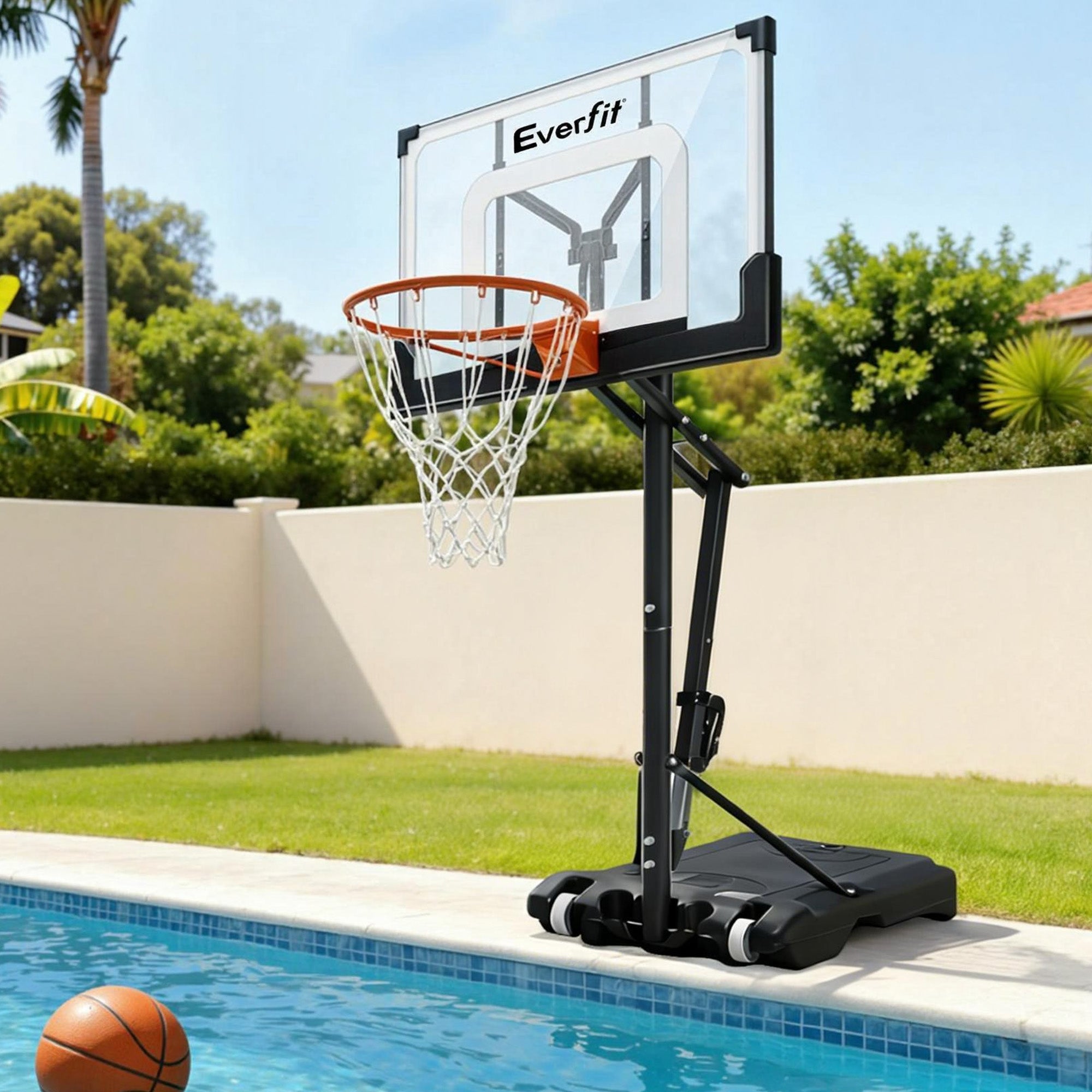 Everfit Portable Basketball Hoop Adjustable Pool Goal System Backyard 1.05M-2.1M BAS-HOOP-210-POOL-BK