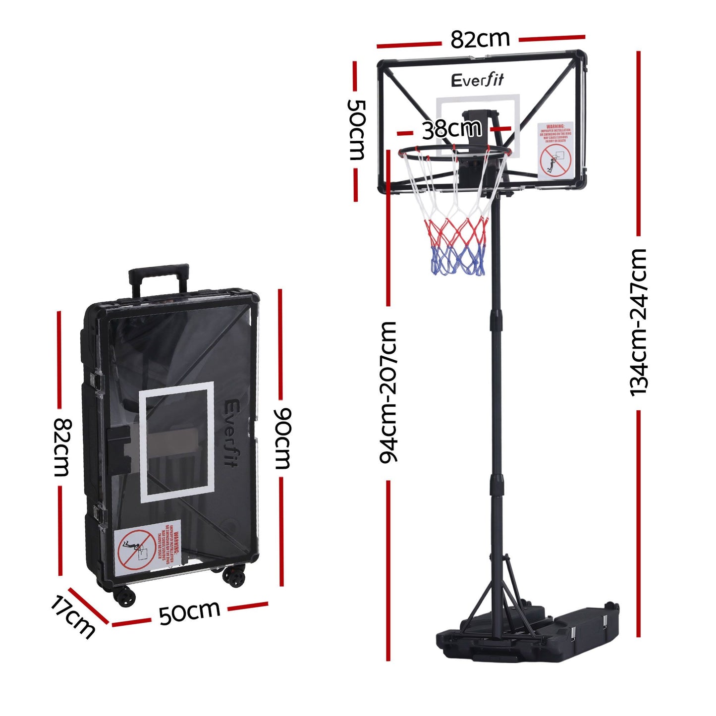 Everfit Portable Basketball Hoop System Adjustable Full Foldable Stand 2.07m BAS-HOOP-210FOLD-BK