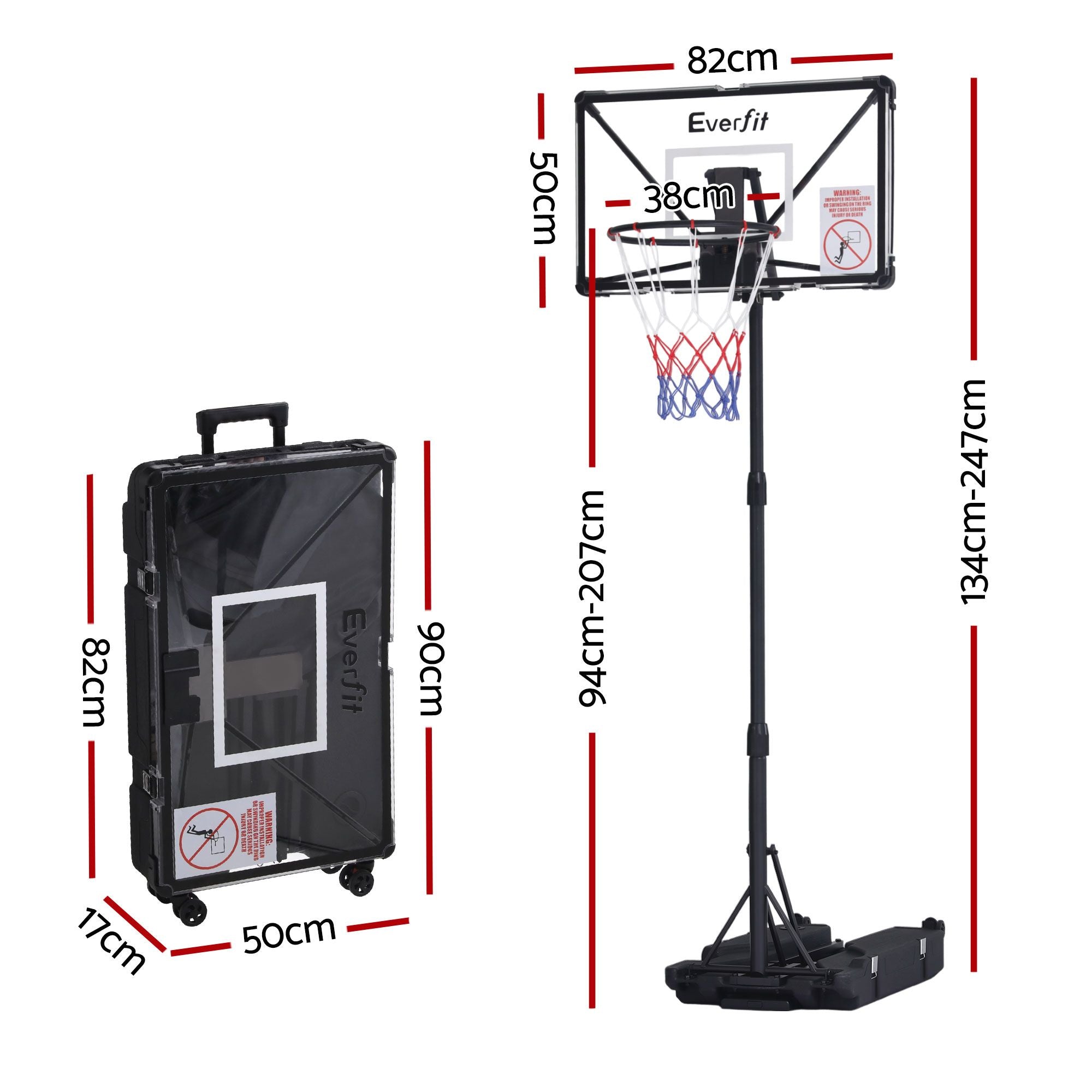 Everfit Portable Basketball Hoop System Adjustable Full Foldable Stand 2.07m BAS-HOOP-210FOLD-BK