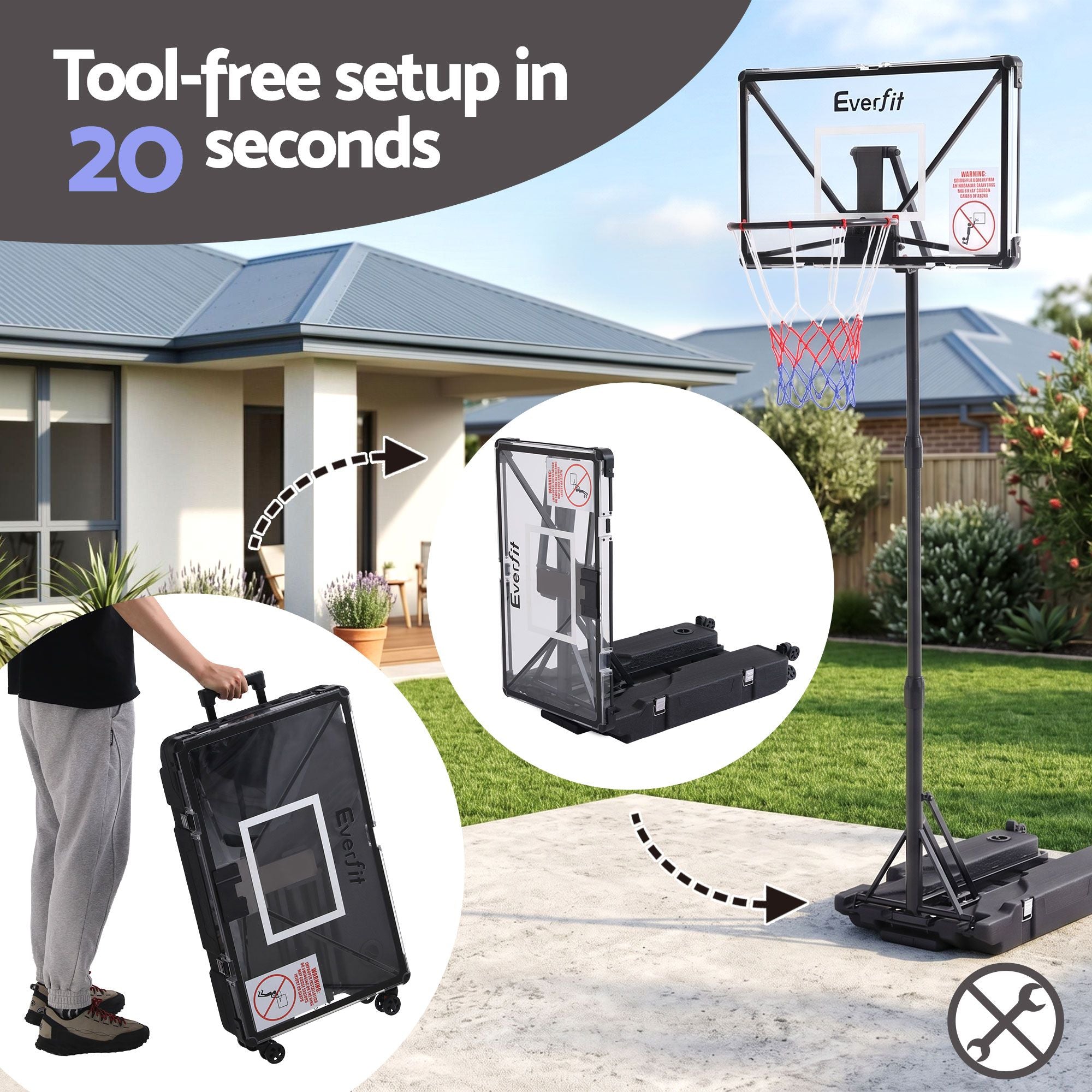Everfit Portable Basketball Hoop System Adjustable Full Foldable Stand 2.07m BAS-HOOP-210FOLD-BK