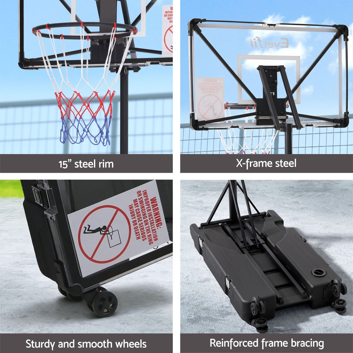 Everfit Portable Basketball Hoop System Adjustable Full Foldable Stand 2.07m BAS-HOOP-210FOLD-BK