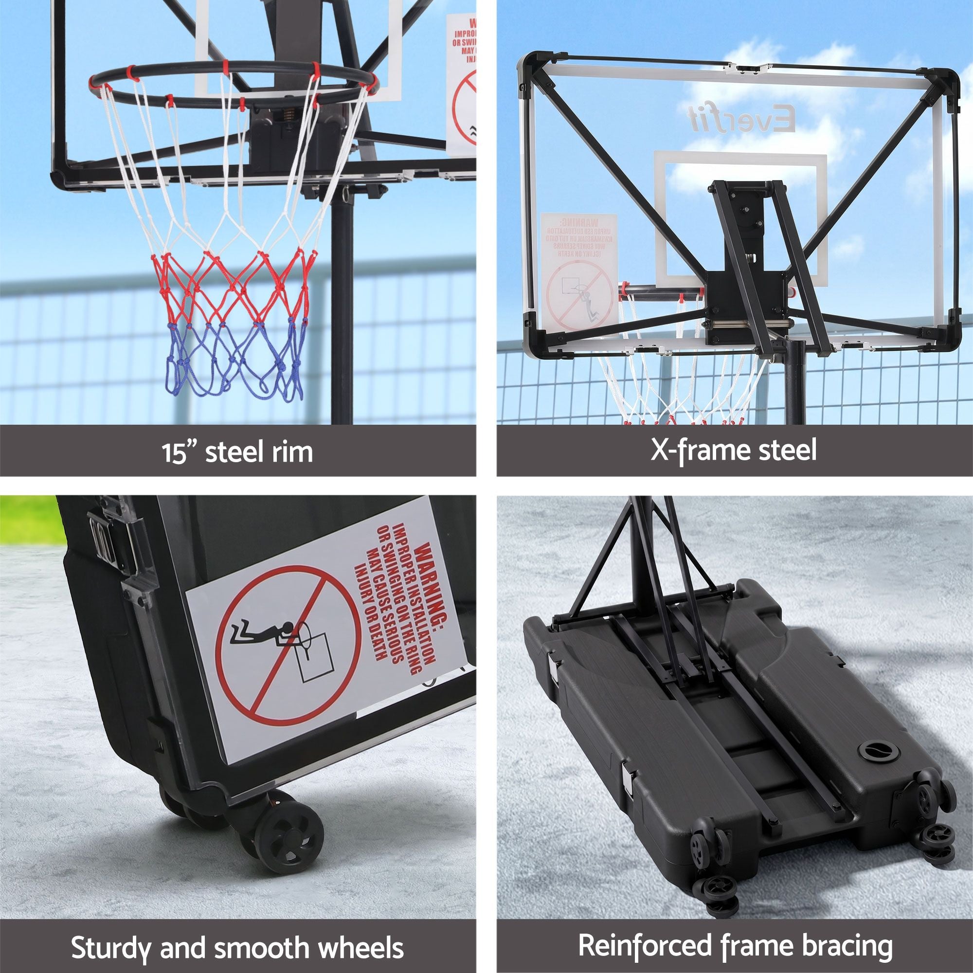 Everfit Portable Basketball Hoop System Adjustable Full Foldable Stand 2.07m BAS-HOOP-210FOLD-BK