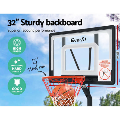 Everfit 2.6M Basketball Hoop Stand System Adjustable Portable Pro Kids Clear BAS-HOOP-260