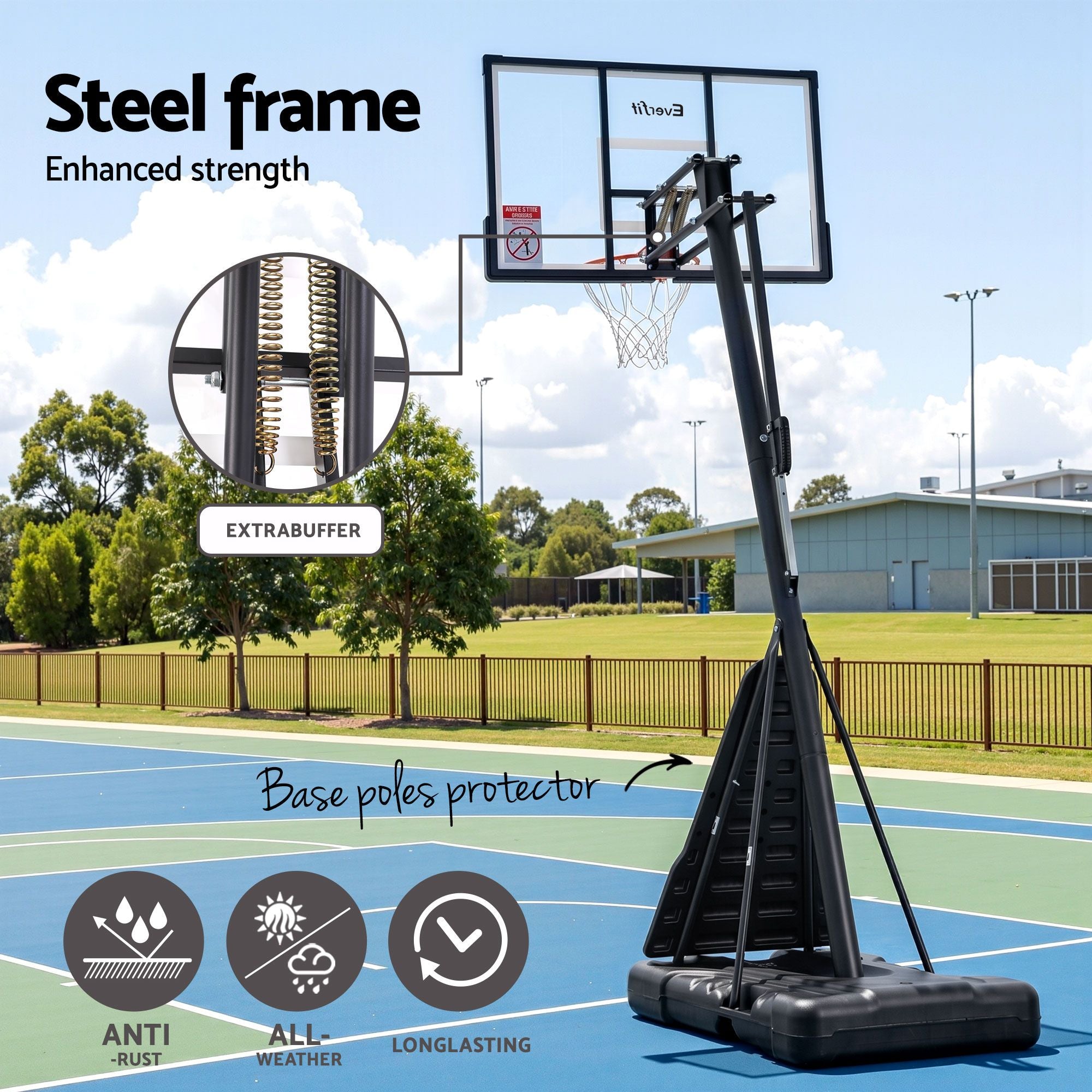 Everfit 3.05M Basketball Hoop Stand System Portable Height Adjustable Net Ring BAS-HOOP-305-200L