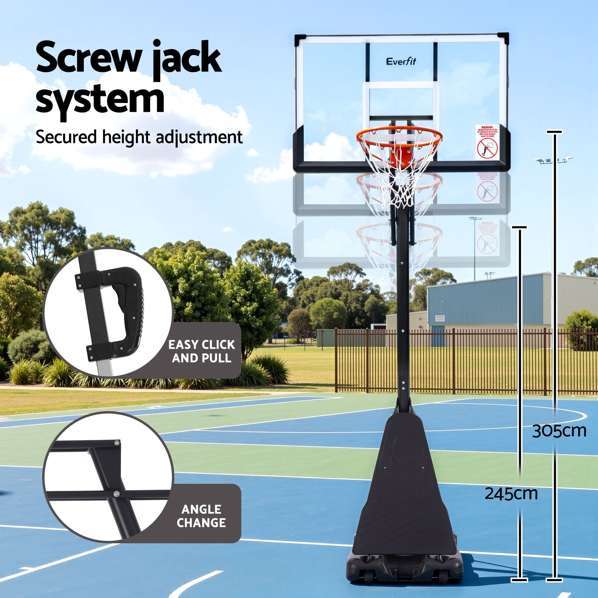 Everfit 3.05M Basketball Hoop Stand System Portable Height Adjustable Net Ring BAS-HOOP-305-200L