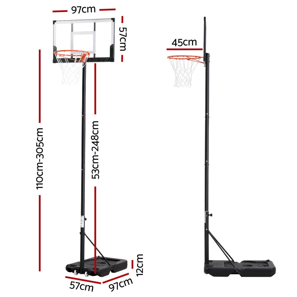 Everfit 3.05M Basketball Hoop Stand System Portable Height Adjustable w/ Knob BAS-HOOP-305KNOB-BK